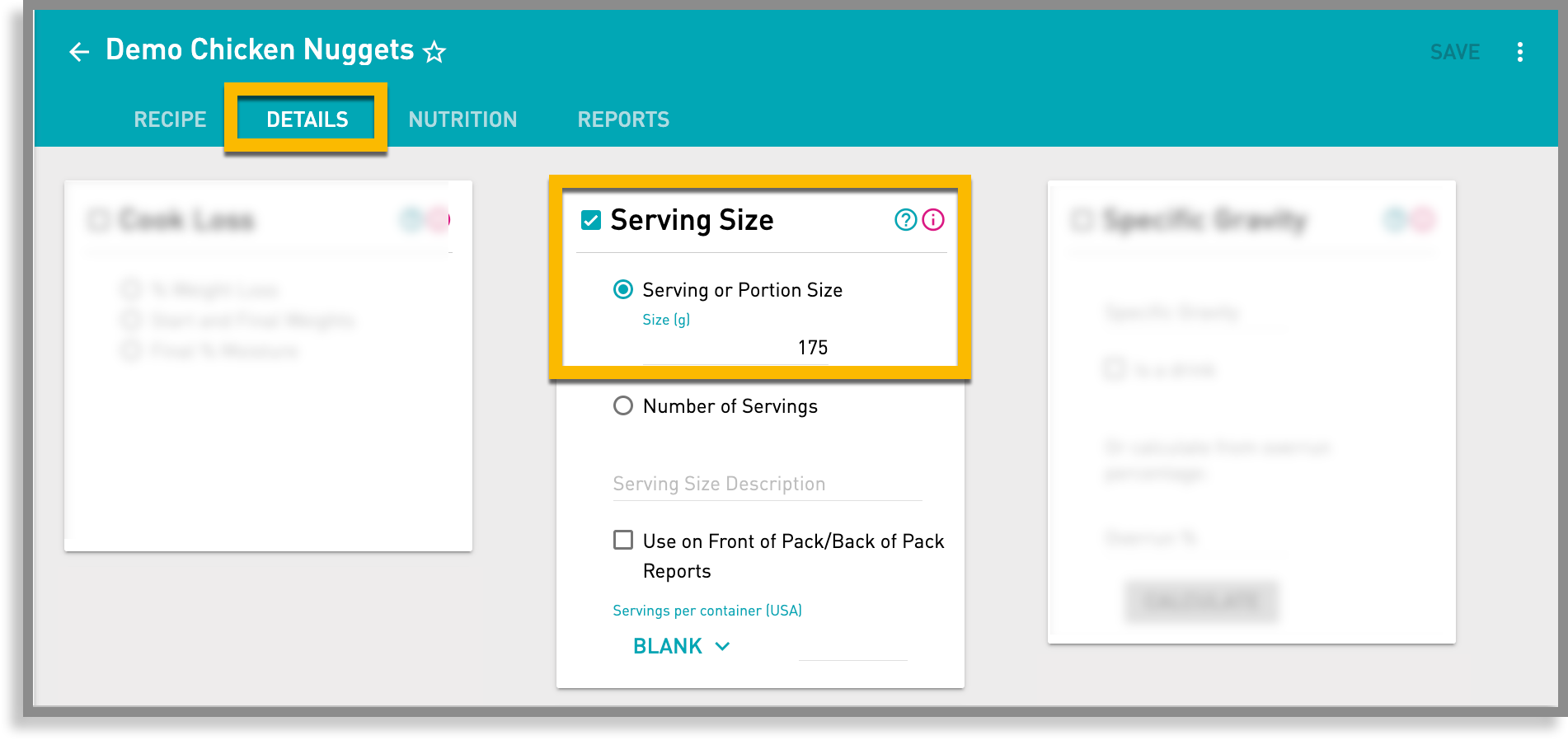 Serving Size for Recipe Nutrition Calculation and Label Display NutriCalc