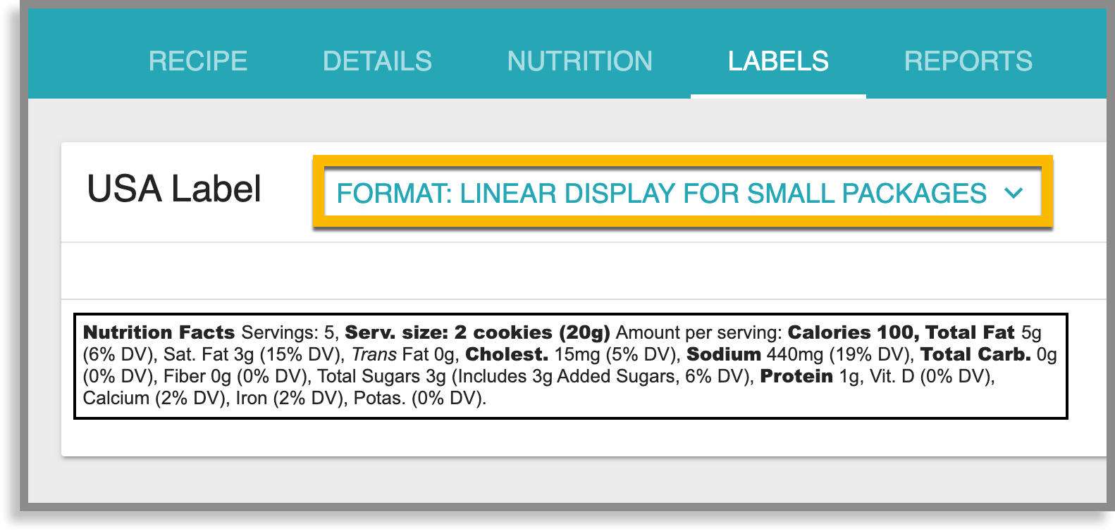 USA Labels: Linear Format for Small Packages – NutriCalc